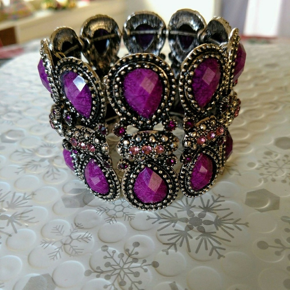 Gorgeous purple open cuff double stack bracelet